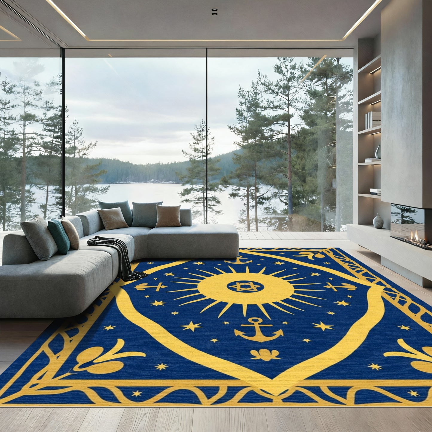 Golden Sun Anchor Starry Night Rug