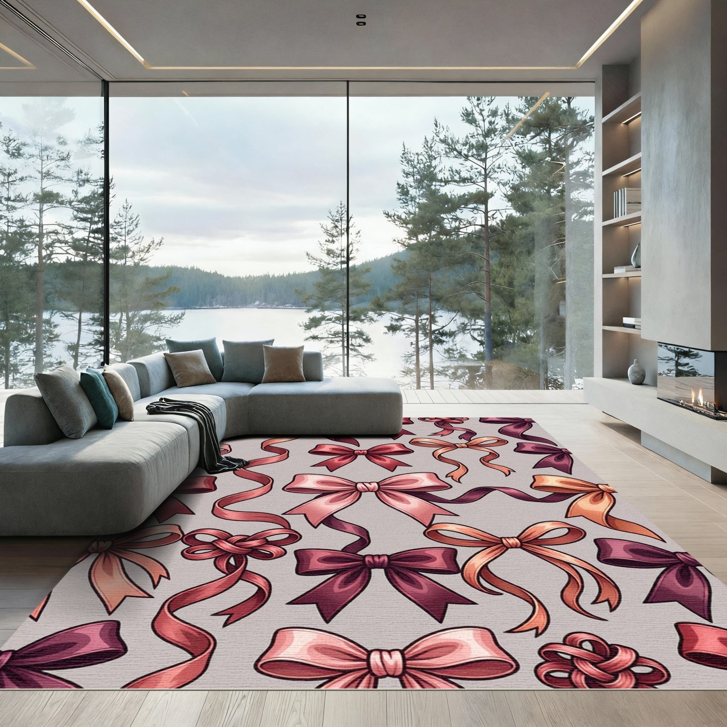 Elegant Rose Ribbon Bow Wallcovering Rug