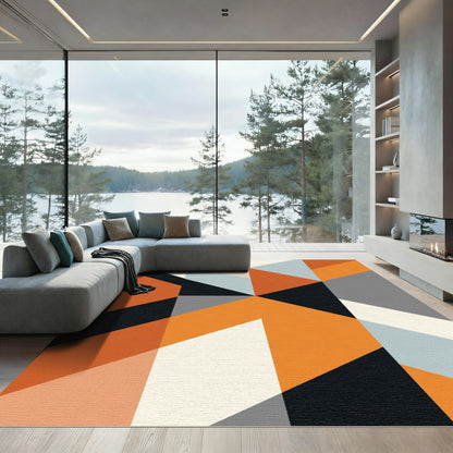 Modern Orange Black Geometric Shapes Rug, 50 characters Rug