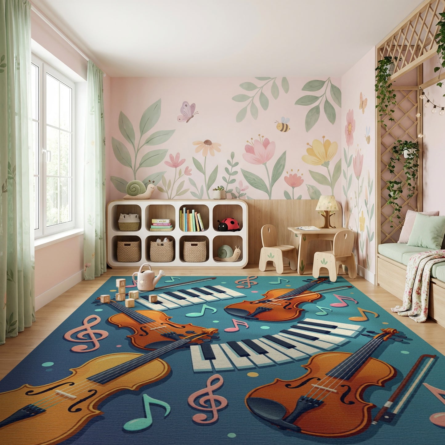 Whimsical Violin Piano Notes Rug