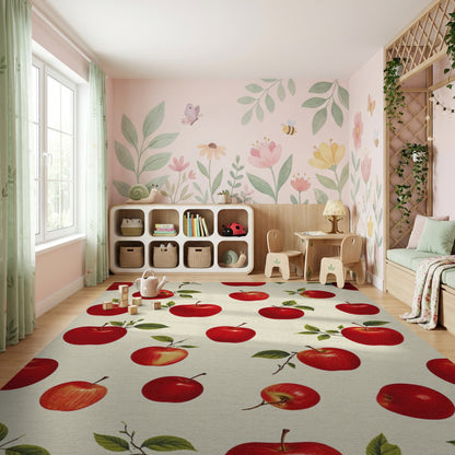 Whimsical Red Apples Green Leaves Rug
