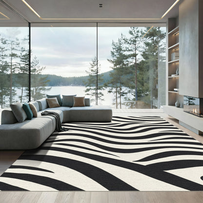 Bold Black Cream Zebra Swirls Rug