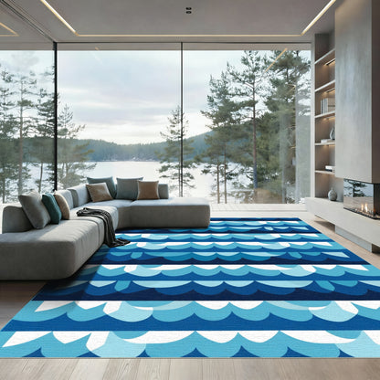 Modern Blue Ocean Waves Rug