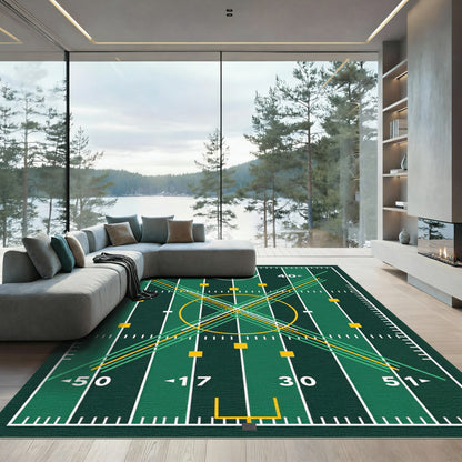 Geometric Forest Green Sports Field Composition Rug