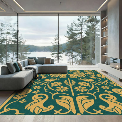 Emerald Gold Floral Medallion Art Nouveau Rug