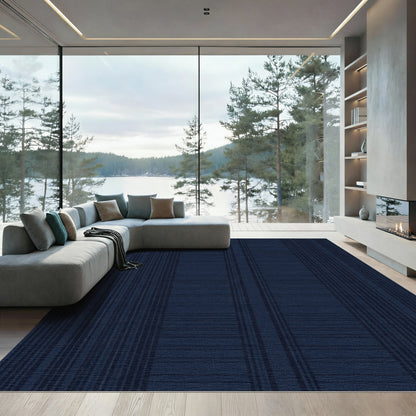 Deep Navy Vertical Striped Rug