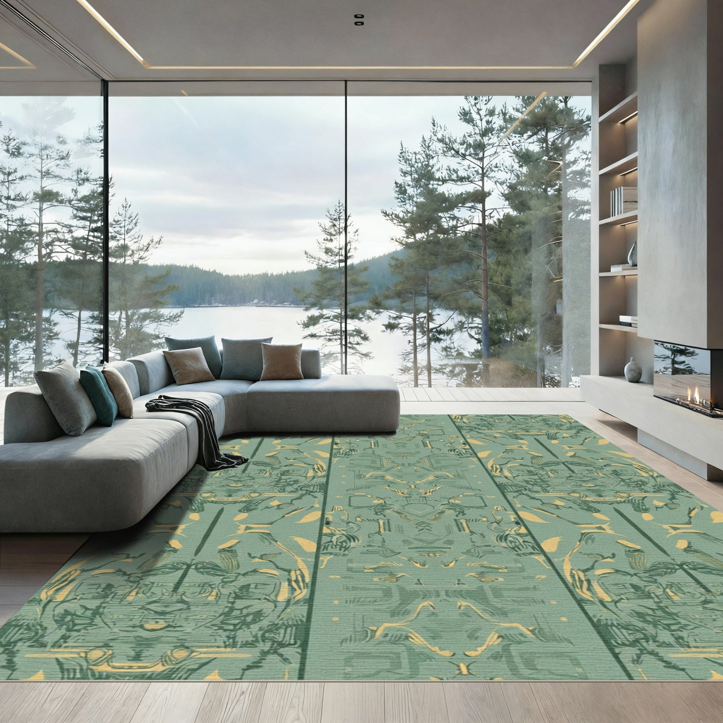 Green Yellow Abstract Geometric Symmetry Rug