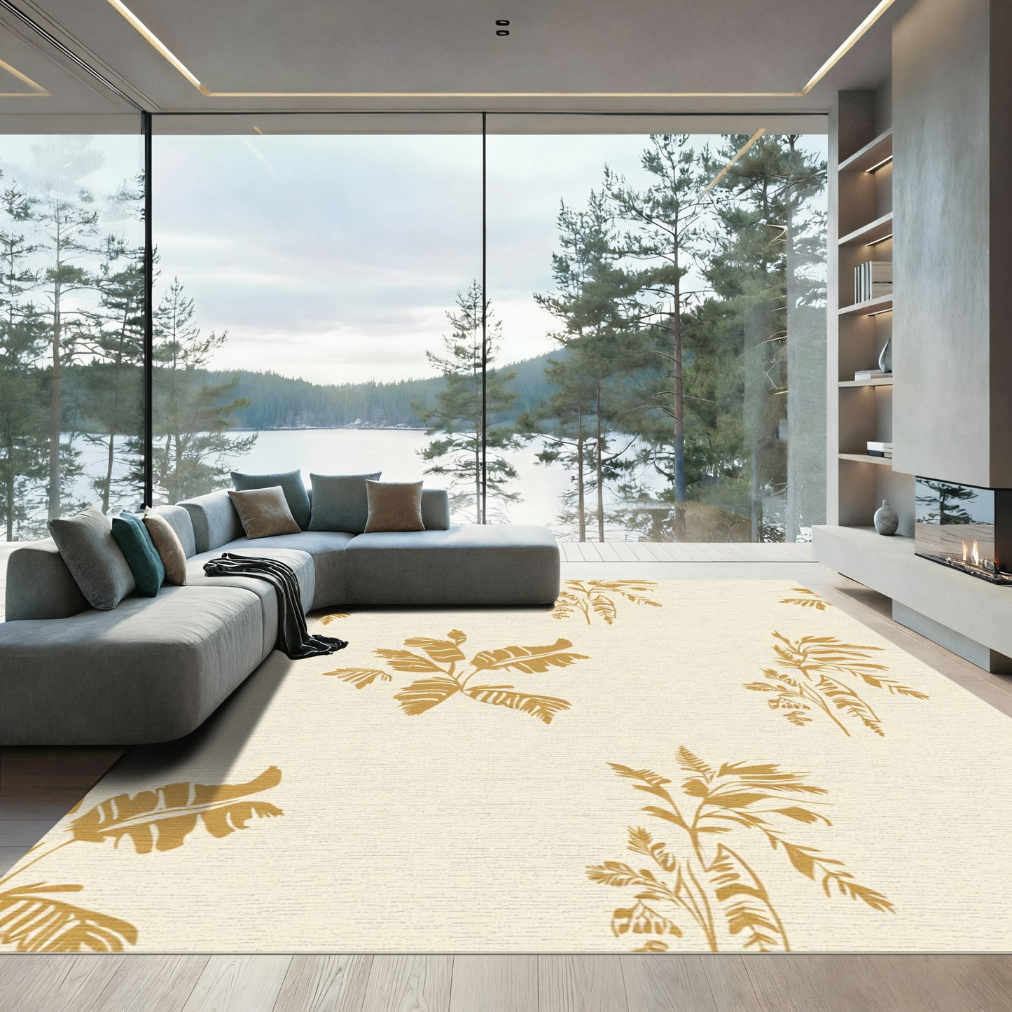 Golden Palm Frond Foliage Rug