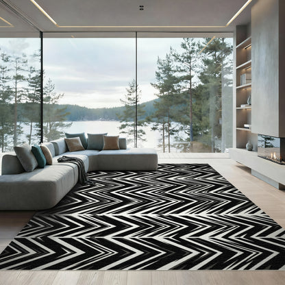Bold Black White Chevron Stripe Rug