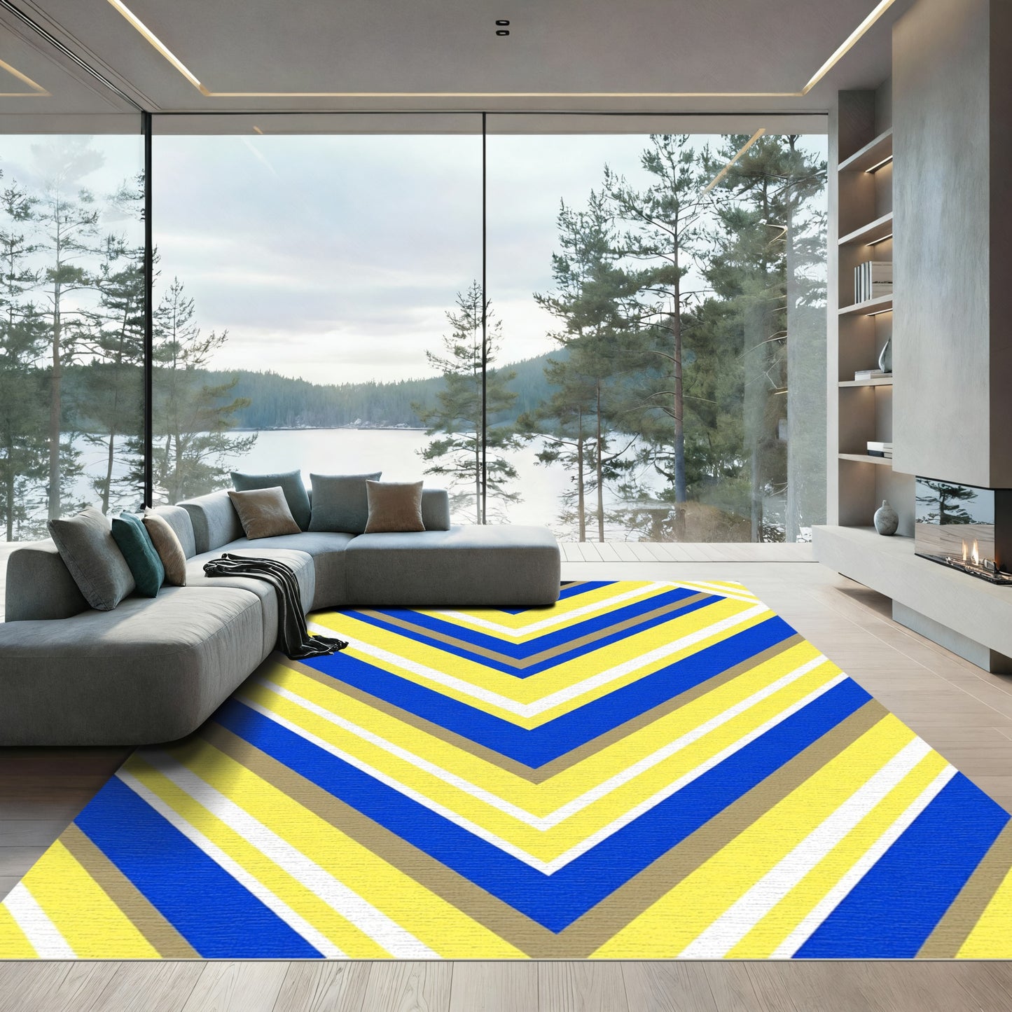 Bold Yellow Blue Chevron Stripe Rug