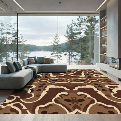 Brown Cream Organic Swirl Abstraction Rug