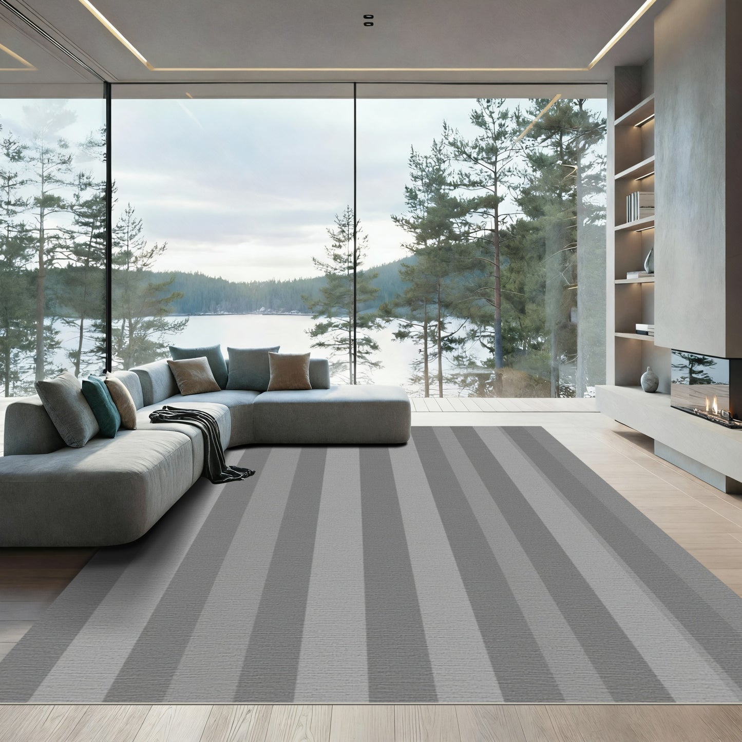 Modern Gray Vertical Stripes Rug