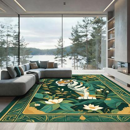 Emerald Jungle Tiger Floral Portrait Rug