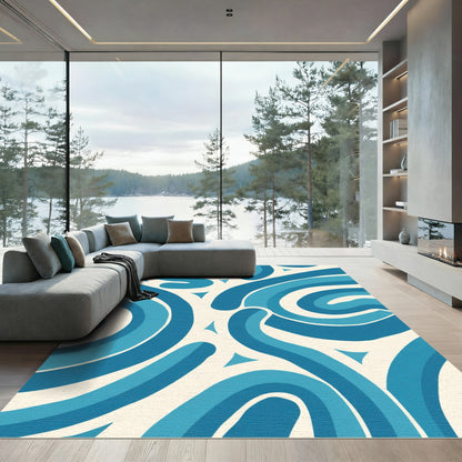Oceanic Blue Swirls Abstract Rug