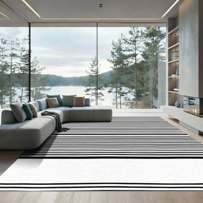 Monochromatic Black White Line Wave Rug