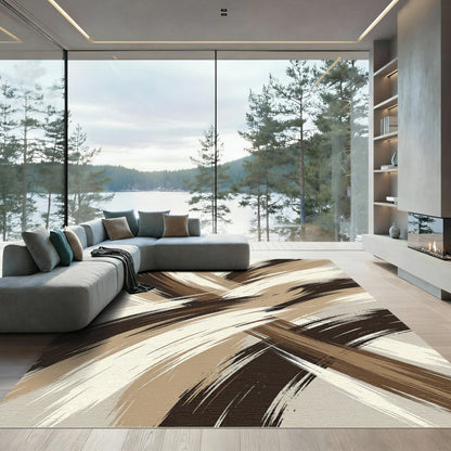 Earthy Swirl Brushstroke Abstract Rug