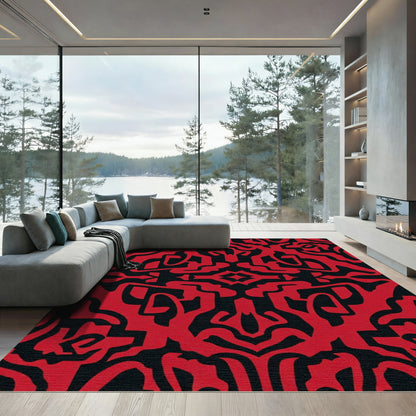 Bold Red Abstract Symmetry Rug