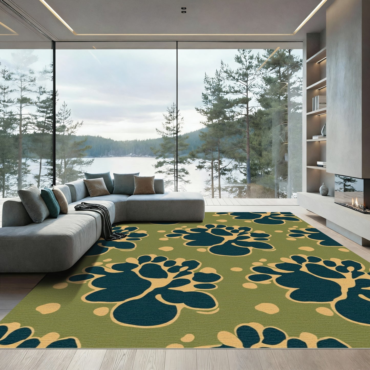 Deep Teal Organic Blossom Accents Rug