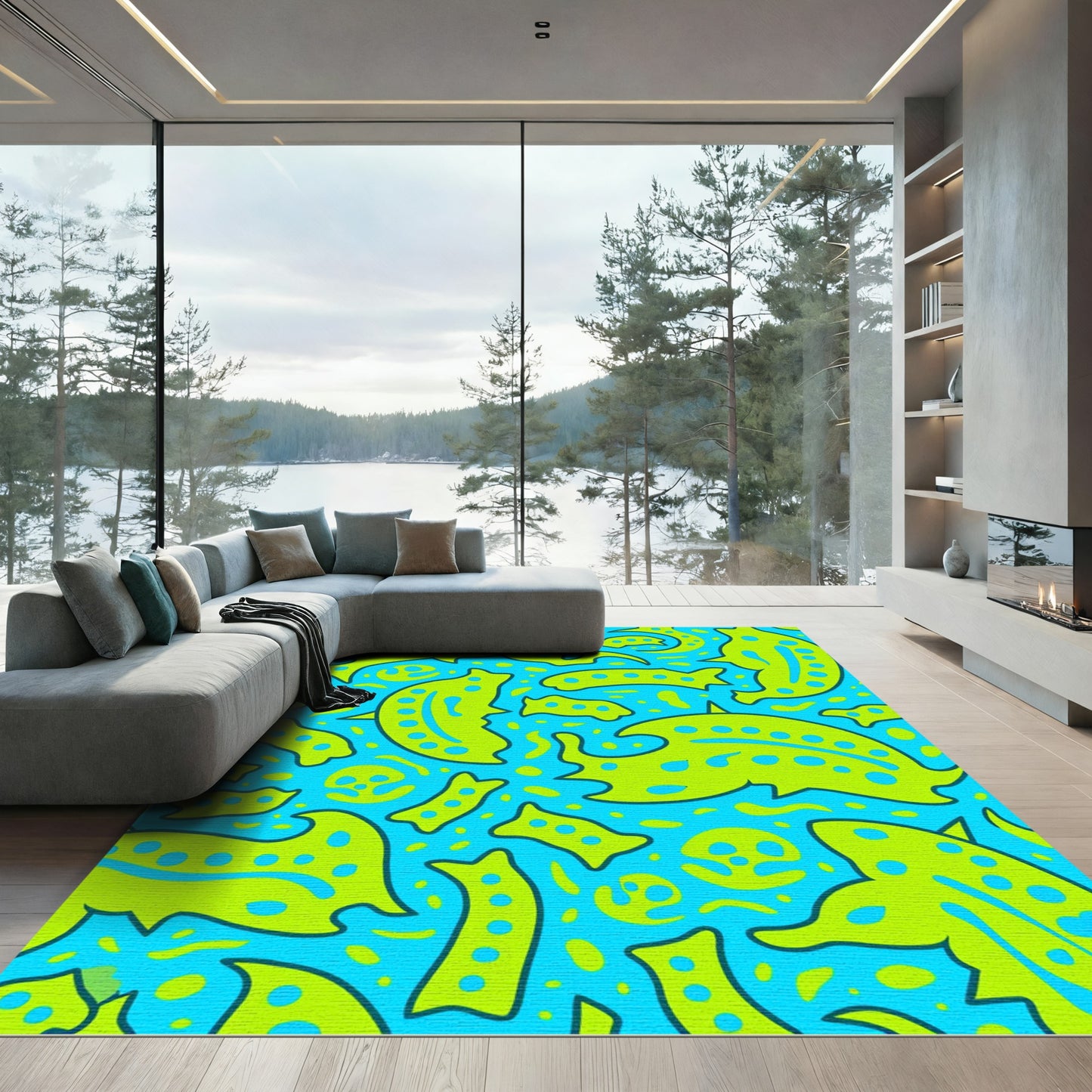 Bright Lime And Teal Organic Shapes Rug