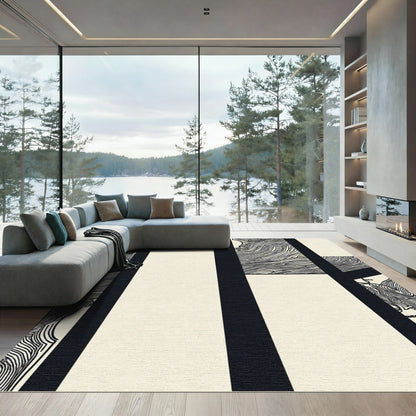 Bold Black Cream Abstract Art Rug