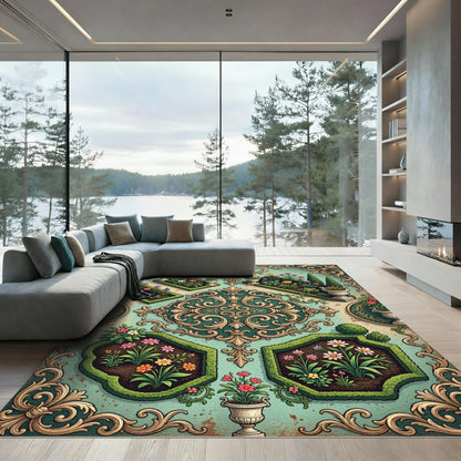 Elegant Sage Botanical Filigree Garden Rug
