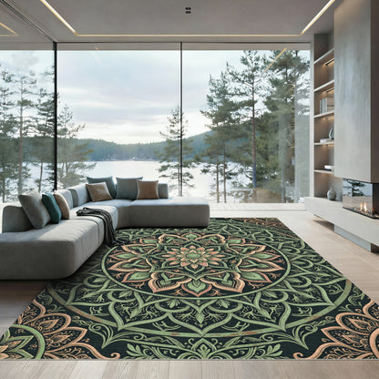 Sage Botanical Medallion Floral Mandala Rug