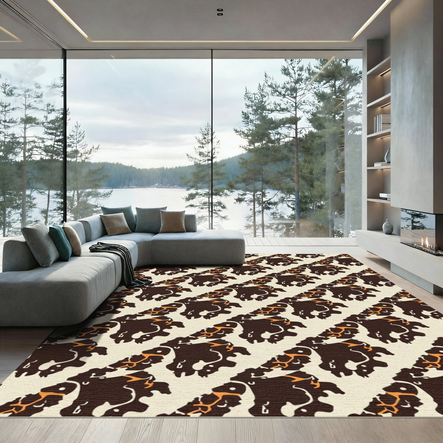 Brown Orange Jagged Diagonal Rug