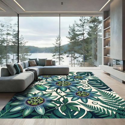Vibrant Blue Star Flower Foliage Rug