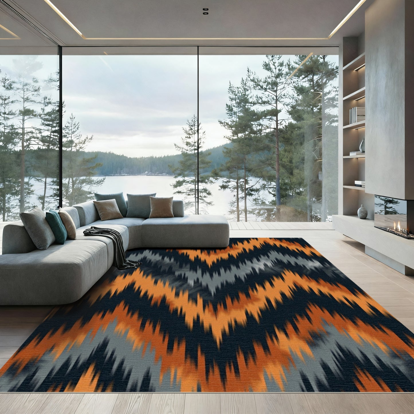 Orange Gray Navy Zigzag Stripe Rug