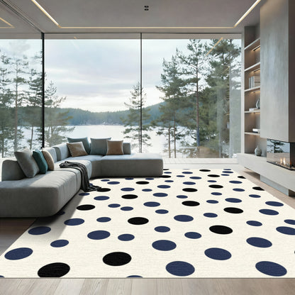 Navy Black Scattered Polka Dot Rug