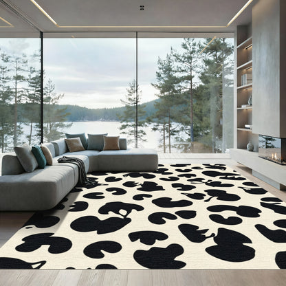 Black Cream Blobs Abstract Rug