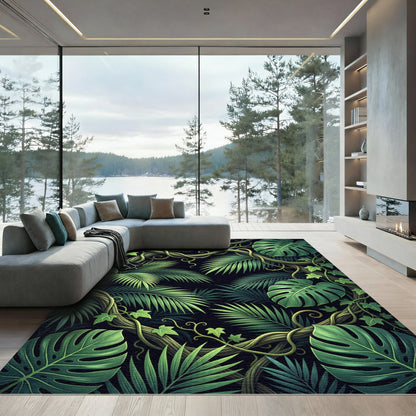 Lush Green Tropical Foliage Jungle Rug