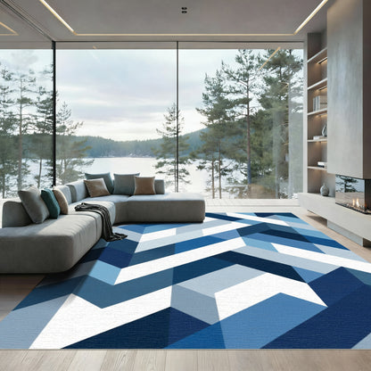 Modern Blue Geometric Herringbone Rug