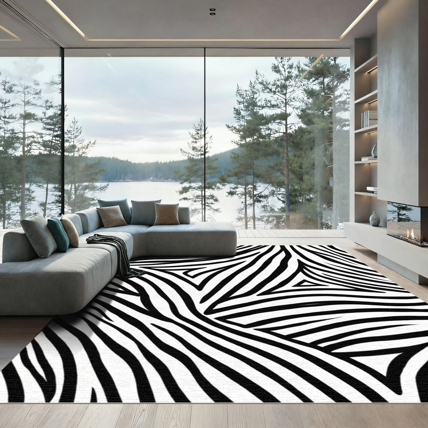 Monochrome Zebra Stripe Swirl Rug