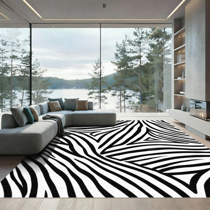 Monochrome Zebra Stripe Swirl Rug
