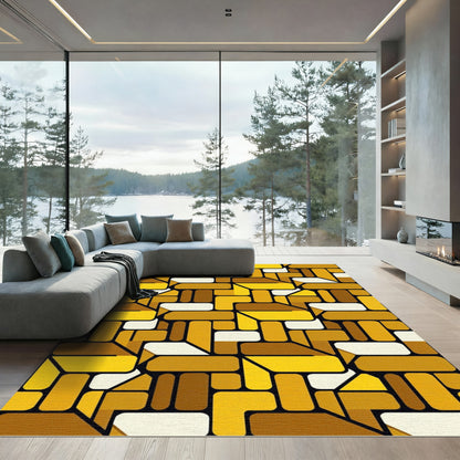 Mid-Century Modern Golden Geometric Abstract Rug