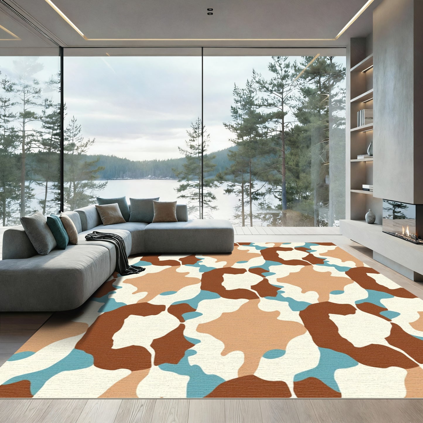 Camouflage Earth Tones Organic Shapes Rug