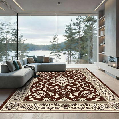 Brown Cream Vintage Floral Medallion Rug