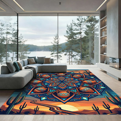 Vibrant Southwestern Sunset Pottery Mandala Rug