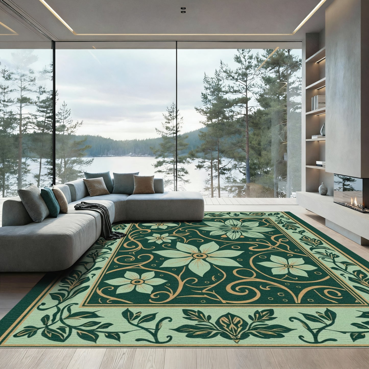 Jade Botanical Vine Scroll Rug