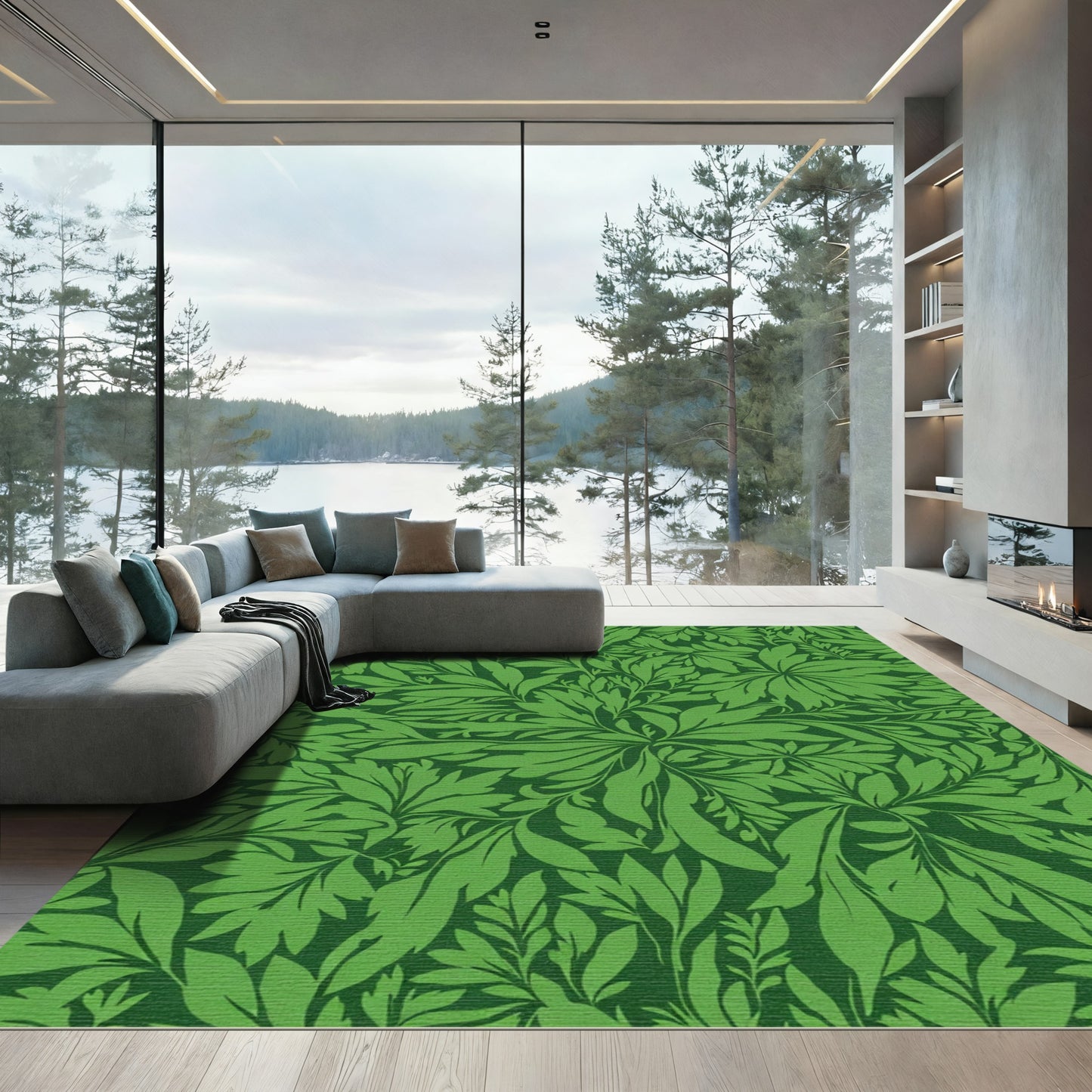 Lush Green Verdant Foliage Rug