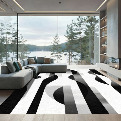 Monochrome Vertical Wave and Stripe Rug