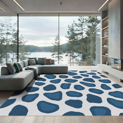 Classic Blue Abstract Organic Shapes Rug