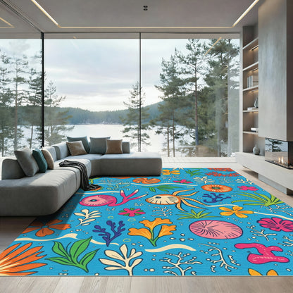Bright Coral Reef Tropical Flowers Rug