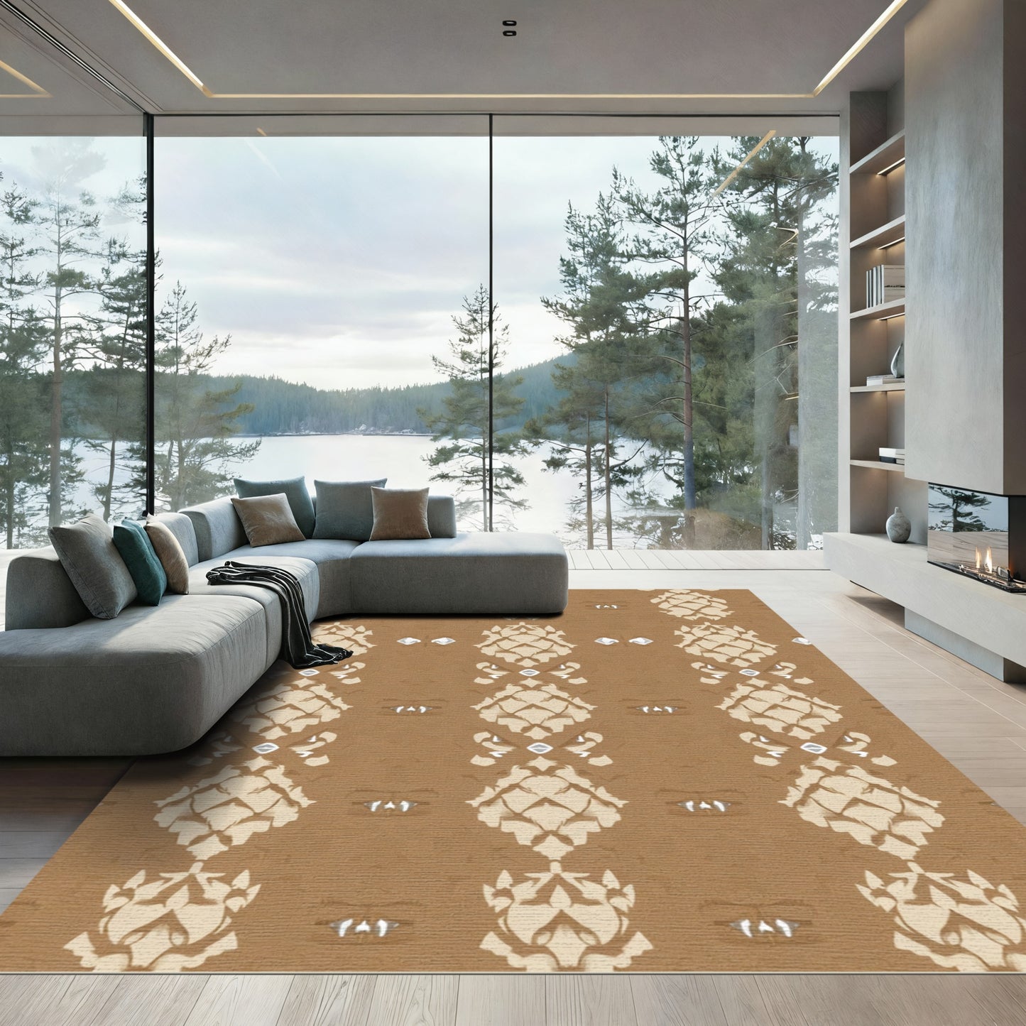 Earthy Tan Pinecone Medallion Rug