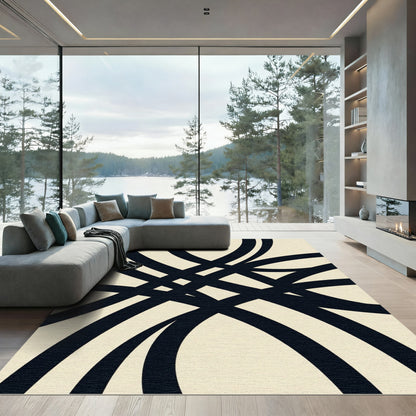 Minimalist Black and Cream Intertwining Lines Rug