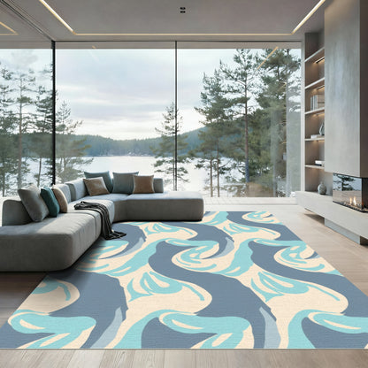 Sky Blue Abstract Swirls Rug