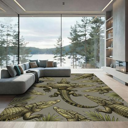 Olive Crocodile Reptile Jungle Art Rug