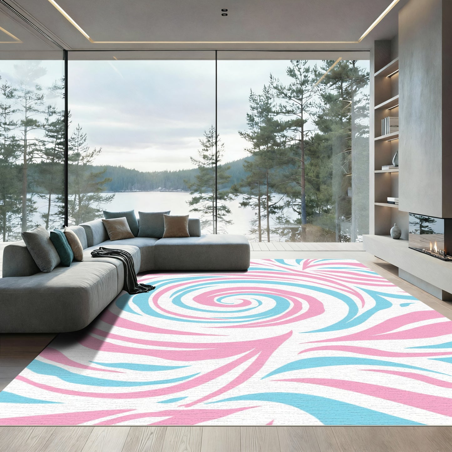Pink Blue Swirl Abstract Waves Rug