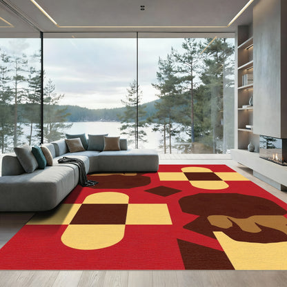 Bold Crimson Modern Checkerboard Heads Rug